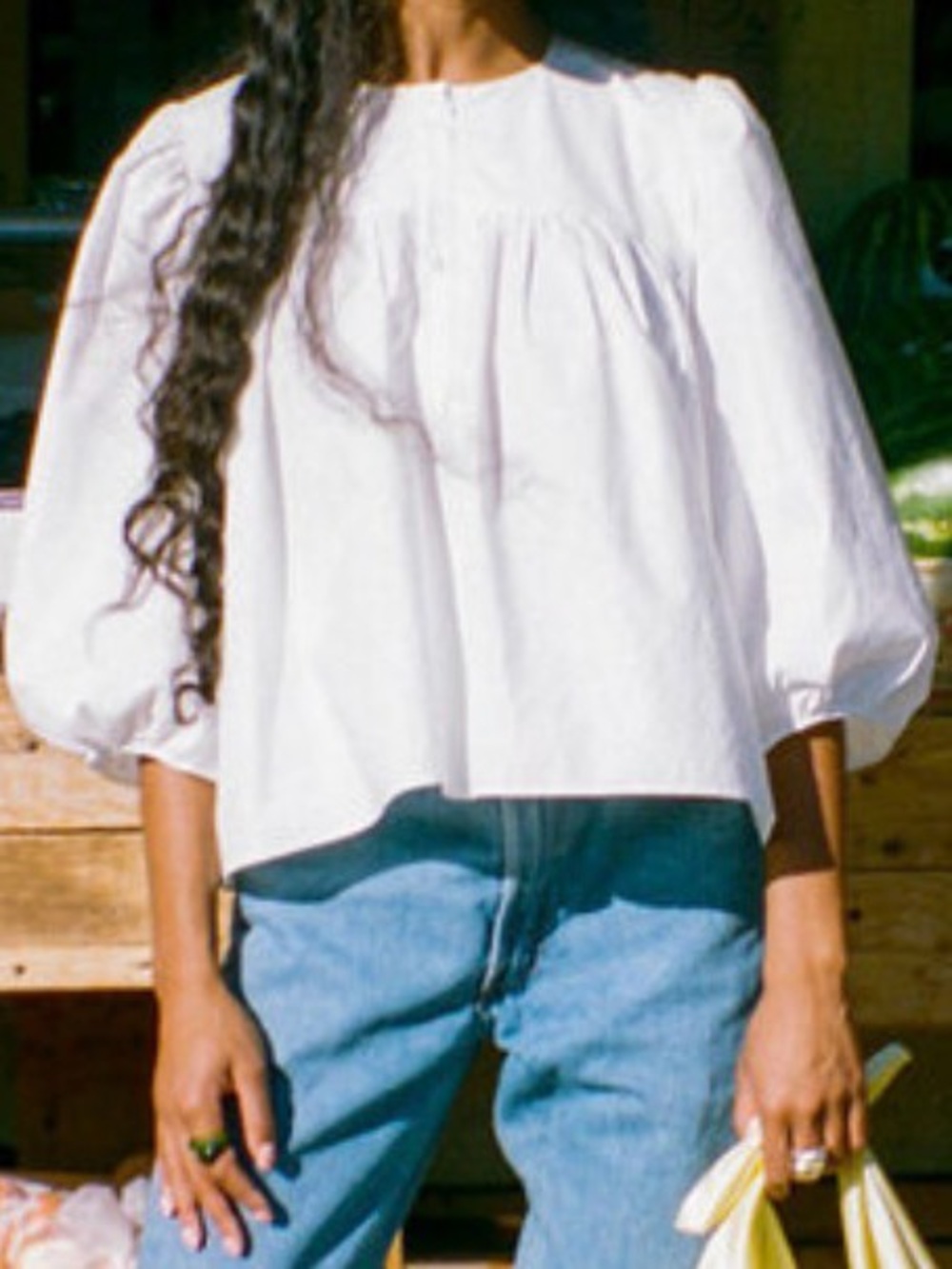 A BRONZE AGE White Posey Cotton Poplin Blouse Balloon Sleeve Size Medium NWT - Picture 5 of 5